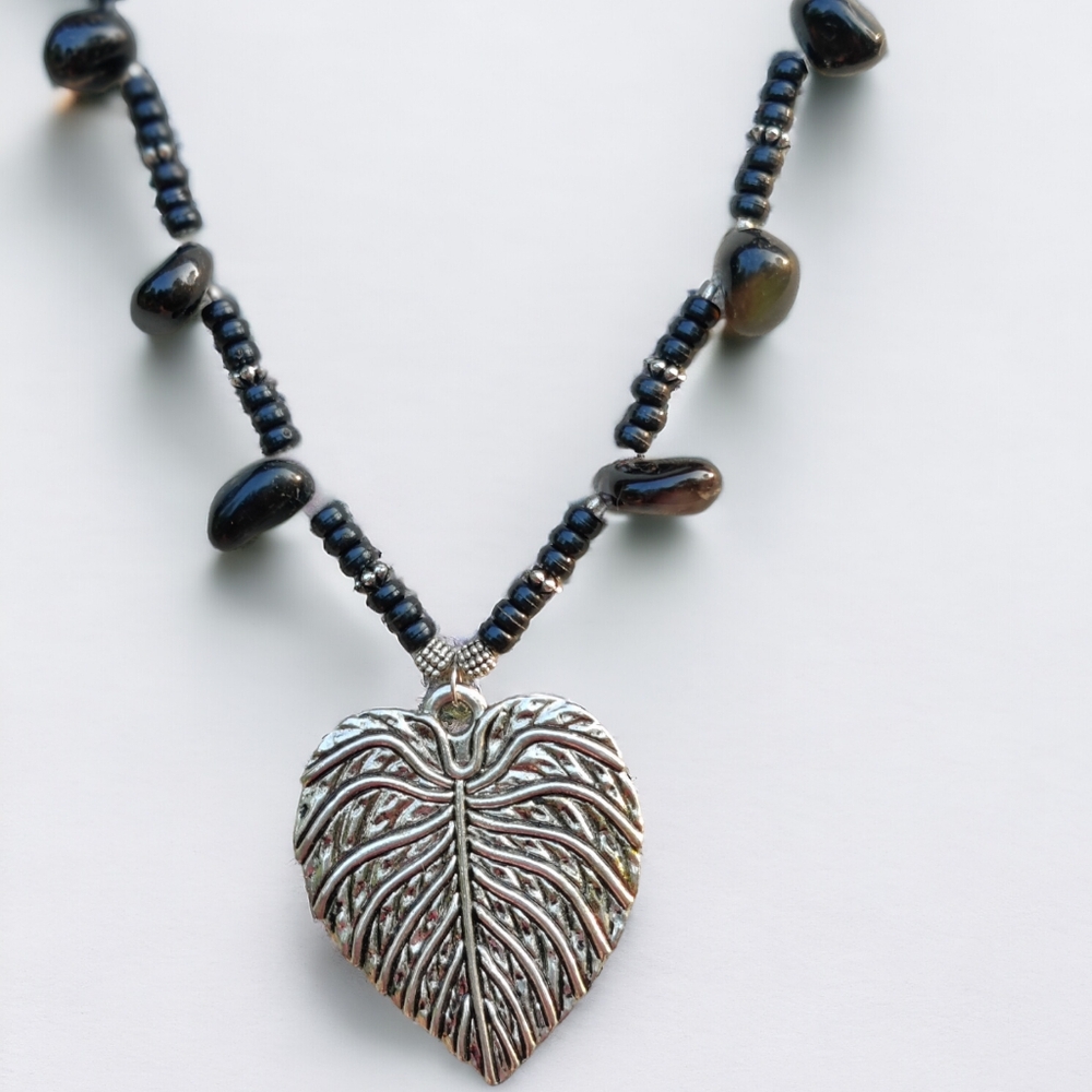 Vintage Chilean Amber & black lucite Leaf Necklace